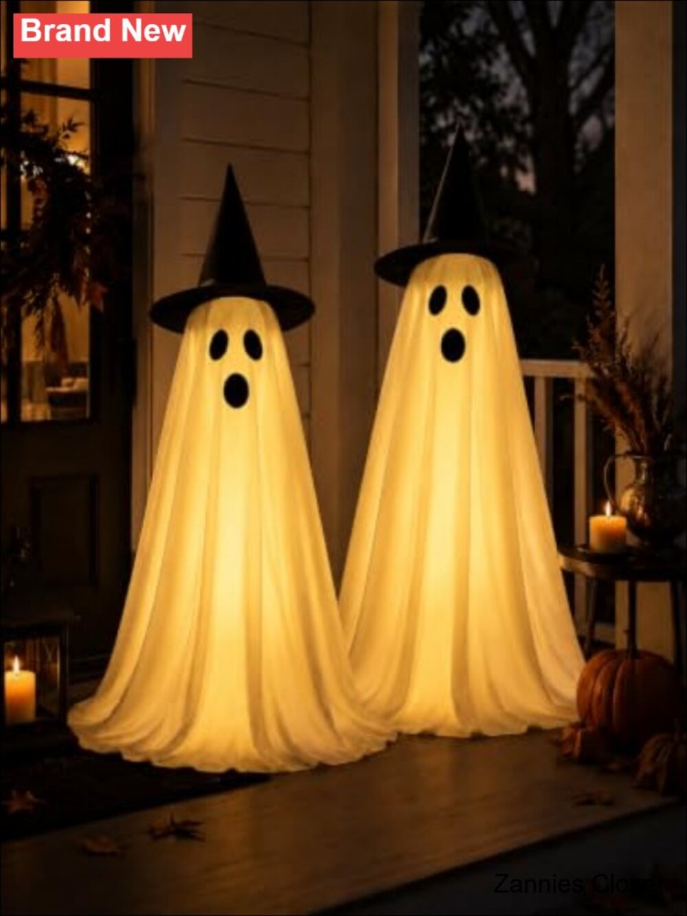 👻 2Pcs Halloween Outdoor Lighted Ghost Decorations Height Adjustable Nylon